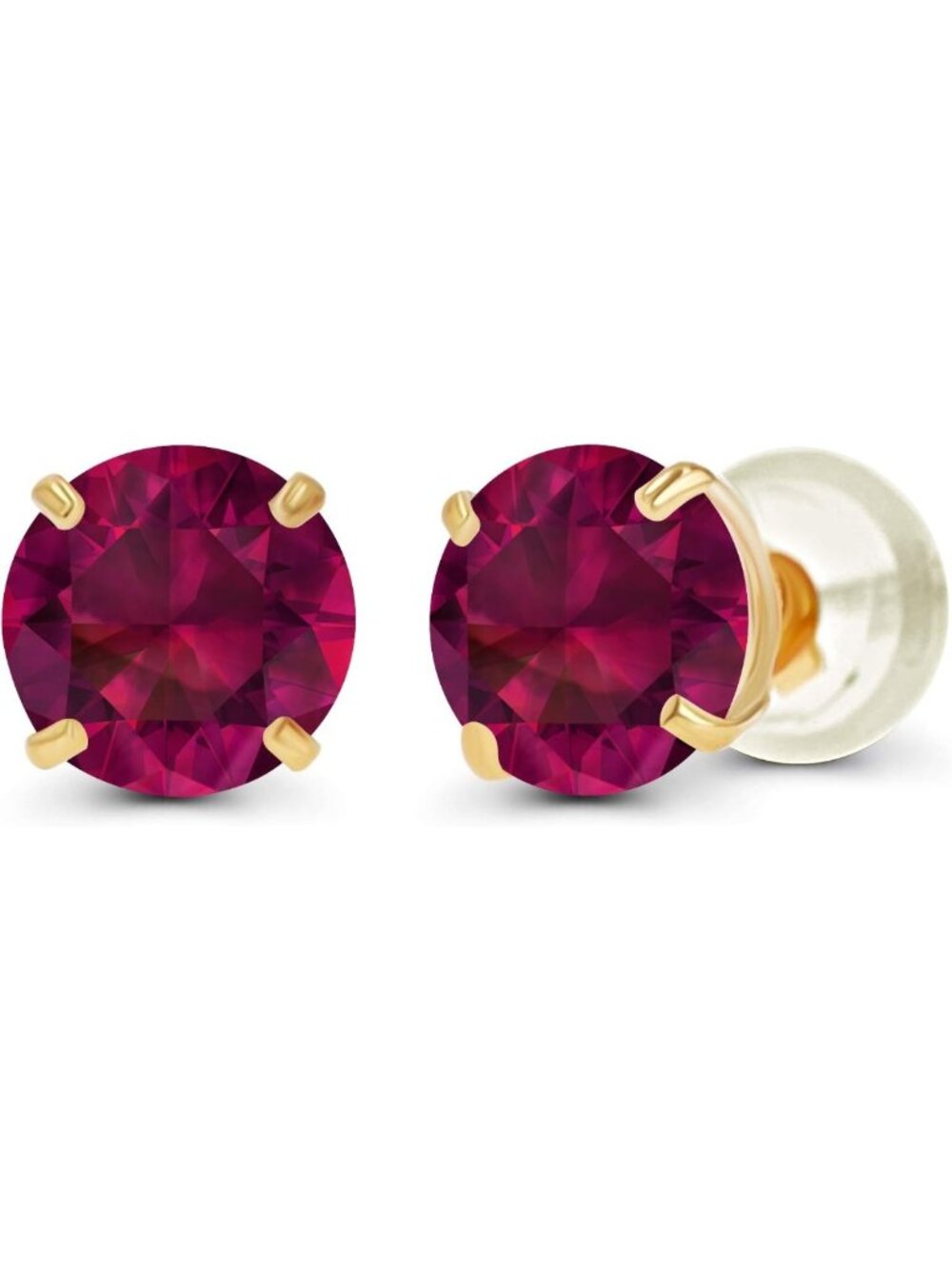 14K Gold Birthstone Stud Earrings - 4mm Round Genuine Gemstone, Women's Jewelry